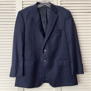 Barocci blue windowpane 100% wool blazer 3 button closure size 44R made in Italy